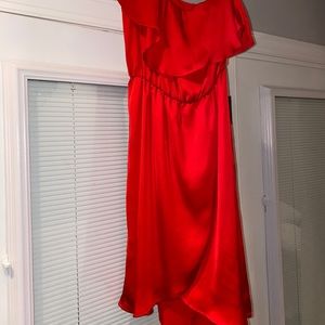 Silk Red One Shoulder strapless dress